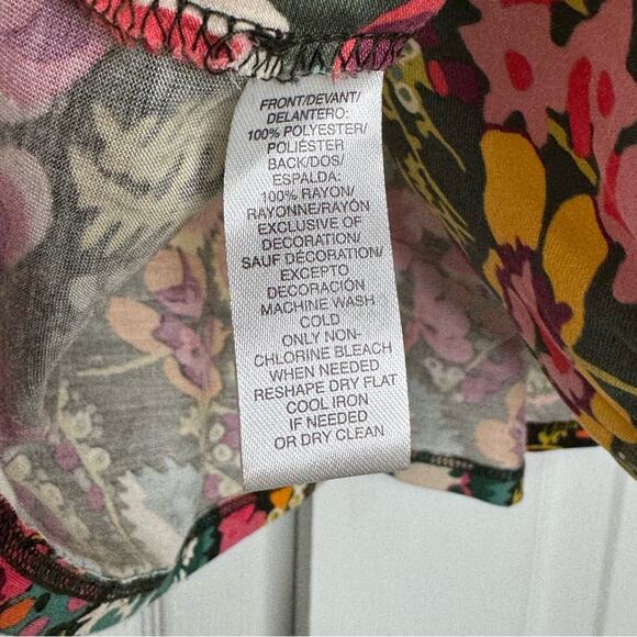 LOFT Multicolor Floral Sleeveless Blouse Chiffon Front Knit Back High Neck XS - Picture 8 of 9